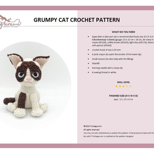 Crochet Grumpy Cat - Crochet Pattern, Amigurumi, Häkelanleitung (English, Deutsch)