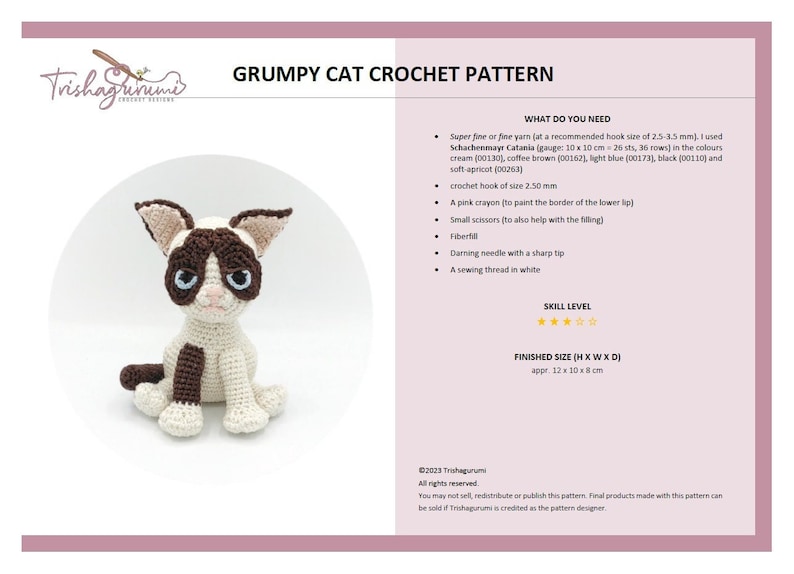 Crochet Grumpy Cat Crochet Pattern, Amigurumi, Häkelanleitung english