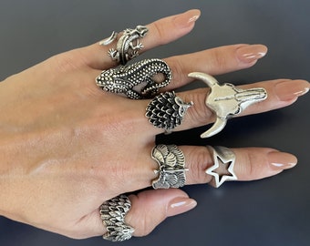 Boho Hippie ring. Unisex adjustable ring. Creative silver ring. Statement ring.