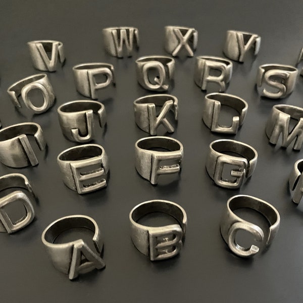 Initial rings. Adjustable ring from 4.5 to 9.5 US size. Unisex handmade letter A-Z rings.