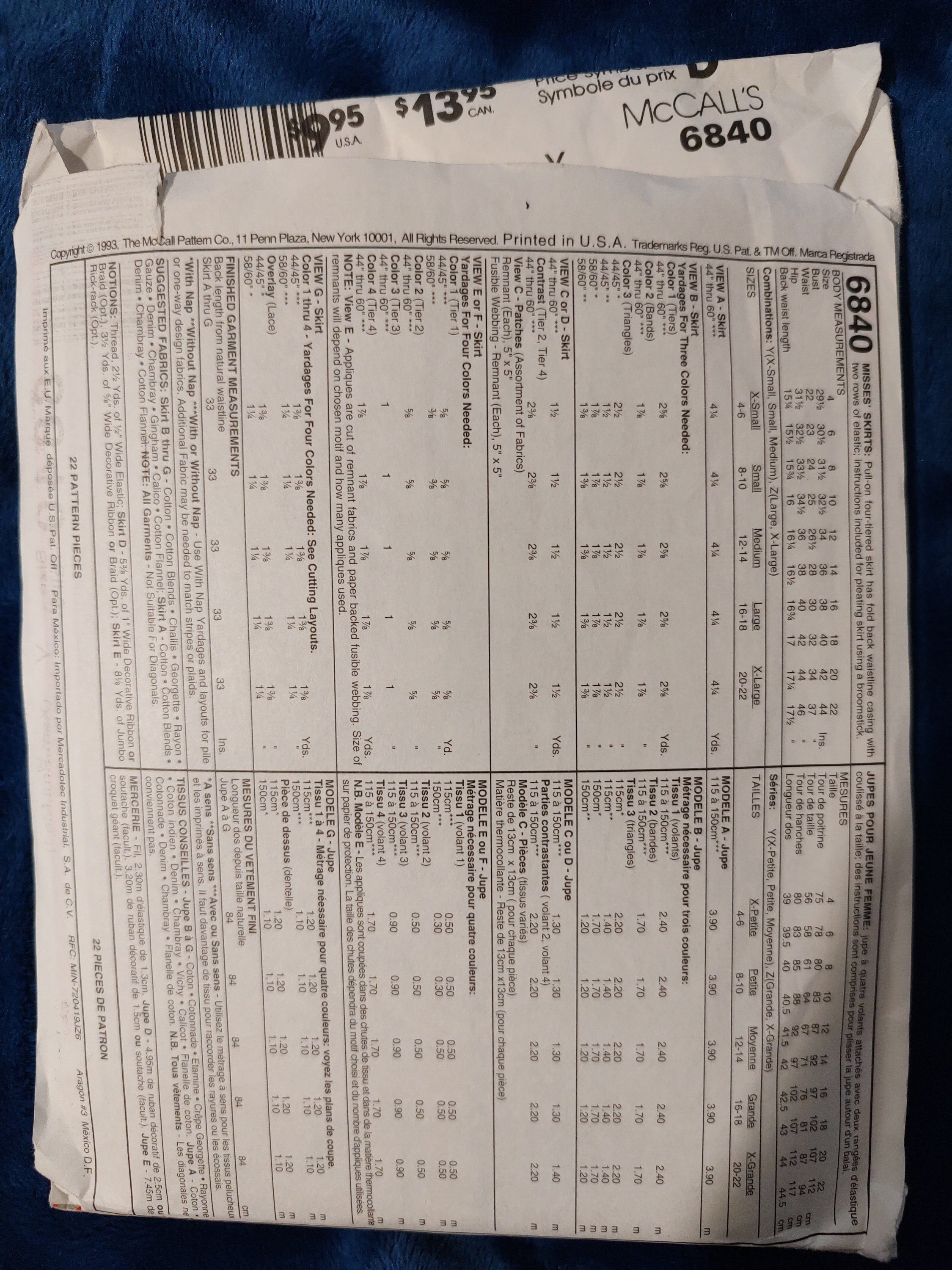 Mccalls Pattern 6840 Size S-small Small Medium Misses Skirts - Etsy