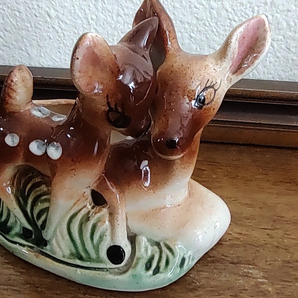 Vintage Shafford Deer Planter - Doe - Fawn - Japan - Hand-painted - Ceramic -  Mid-century - Spots - Flowers - Succulents