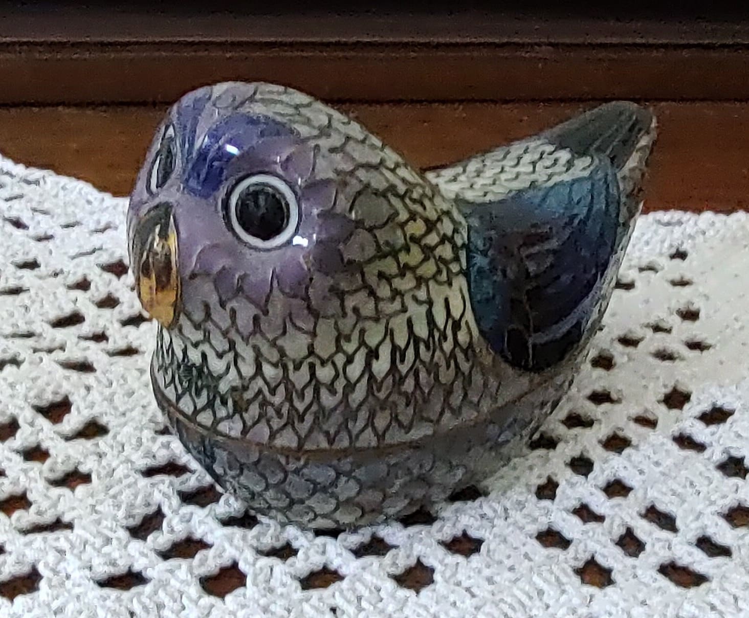 VINTAGE Cloisonné Owl Trinket Box - Enamel - Collectable - Knick Knack - Big Eyes - Two Piece
