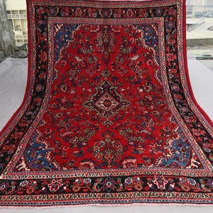 Floral Vintage Red Rug, 7x10 ft Oriental Caucasian Rug, Handmade Wool Afghan Rug, Collectable Old Rug, Turkmen Rug, Living Room, Bedroom Rug