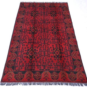 4x7 ft Vintage Bukhara Area Rug - Afghan Handmade Wool Red Rug - Unique Tribal Rug - Traditional Afghan Rug- Living Room & Kitchen Decor Rug