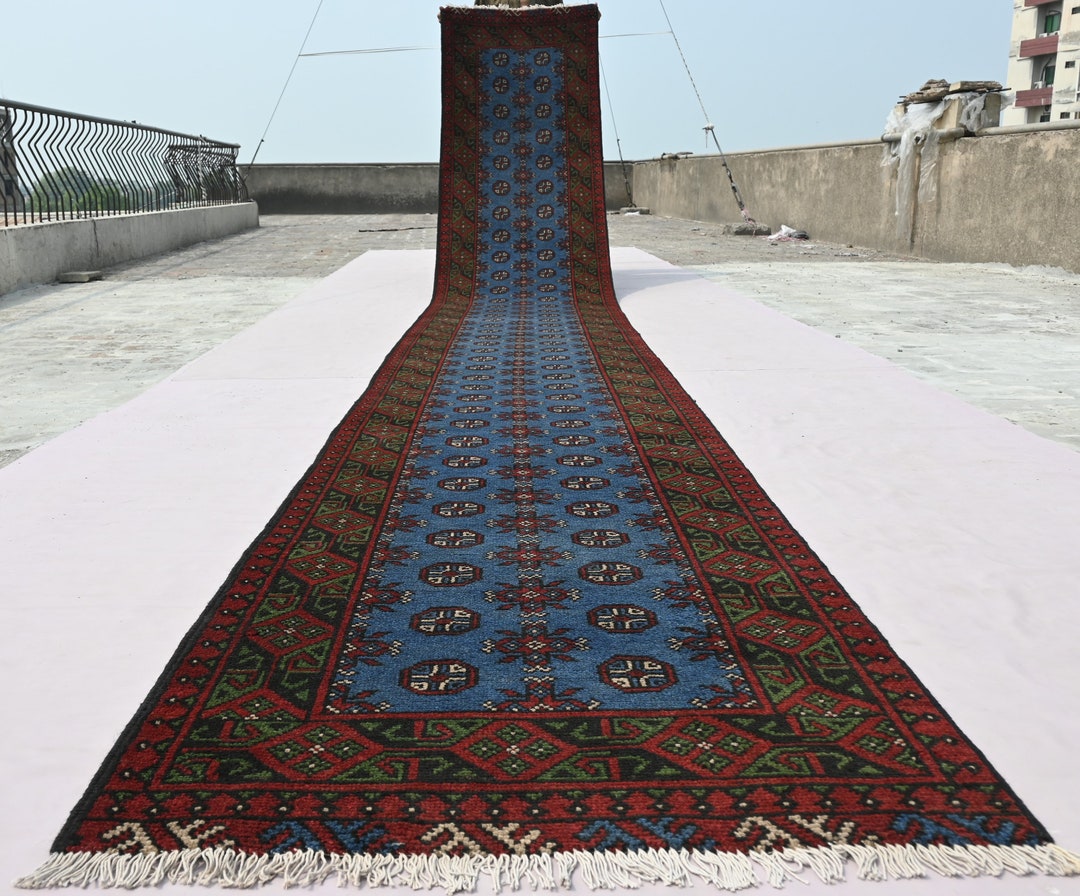 20 Ft Extra Long Vintage Runner Rug 3x20 Ft Turkmen Mowri Gull Bukhara ...