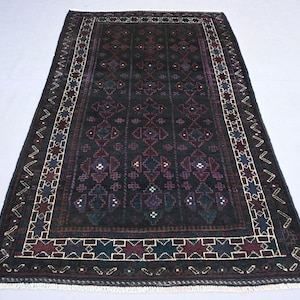 Black Vintage Afghan Rug, 4x6 ft Oriental Baluchi Rug, Handmade Wool Area Rug, Collectors Piece Rug, Turkmen Tribal Rug, Home Decoration Rug