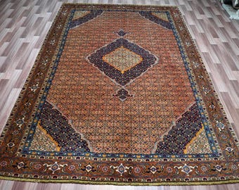 Terracotta Vintage Tabriz Rug, 6&#39;0 x 8&#39;8 ft Afghan Handmade Wool Area Rug, Oriental Caucasian Rug, Turkmen Rug, Living Room, Bedroom Rug 6x9