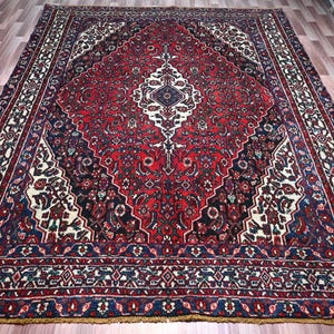 Oriental Antique Caucasian Rug, 7.3 x 9.6 ft Afghan Handmade Wool Red Rug, Collectors Piece Rug, Turkmen Rug, Living Room & Bedroom Rug 7x10