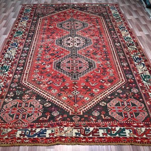 7.2 x 10.4 ft Oriental Antique Caucasian Rug, Afghan Handmade Wool Red Rug, Collectors Piece Rug, Turkmen Rug, Living Room, Bedroom Rug 7x10