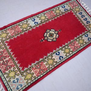 2x5 ft Red Vintage Runner Rug, Handmade Wool Afghan Rug, Oriental Caucasian Runner Rug, Turkmen Tribal Rug, Kitchen, Entryway Runner Rug 2x5