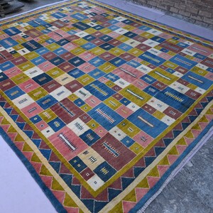 Large Size Area Rug, 10x13 ft Geometric Design Rug, Handmade High Pile Wool Afghan Rug, Oriental Caucasian Rug, Living Room Rug, Turkmen Rug