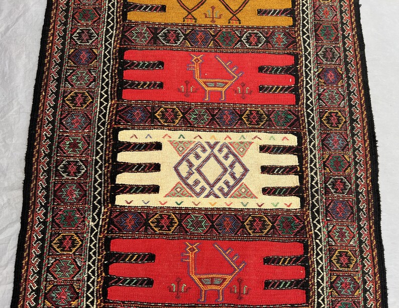 Kilim Rug Patterns Oriental Vintage Turkmen Sumak Pictorial Kilim Rug 3'4 X 6'0 Ft ...