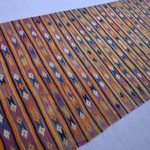 1940s Antique Afghan Rug, 4&#39;5 x 8&#39;11 ft Oriental Striped Kilim Rug, Handmade Wool Rug, Flatweave Rug, Turkmen Tribal Rug, Home Decor Rug 5x9