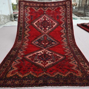 1950s Antique Rug- 5.3x9.2 ft Afghan Caucasian Rug- Handmade Wool Red Rug- Oriental Area Rug- Rug For Living Room, Home Decor Tribal Rug 5x9