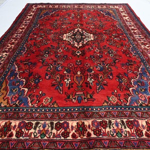 Handmade Vintage Wool Red Rug 7x10 Antique Caucasian Rug- Home Decor Rug- Traditional Afghan Rug- Persian Area Rug- Bedroom, Living Room Rug