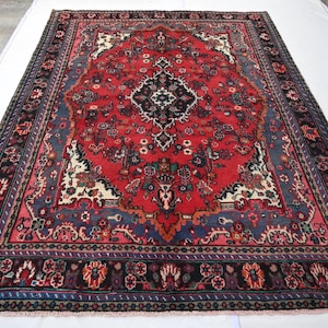 Vintage Red Caucasian Rug, 7x10 ft Afghan Handmade Wool Area Rug, Collectors Piece Rug, Turkmen Tribal Rug, Living Room, Bedroom, Office Rug