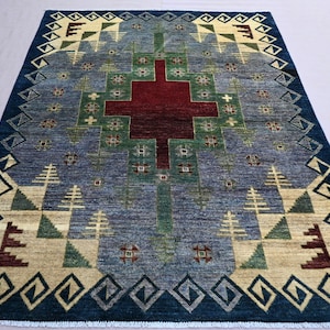 4&#39;11 x 6&#39;5 ft Geometric Gabbeh Design Rug- Handmade Natural Dyes Wool Rug- Rustic Decor Rug- Afghan Area Rug- Living Room Rug-Turkmen Carpet
