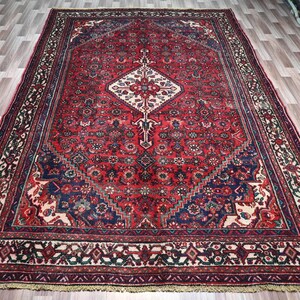 Afghan Vintage Area Rug, 7x10 ft Oriental Caucasian Rug, Handmade Wool Red Rug, Home Decor Rug, Turkmen Tribal Rug, Living Room, Bedroom Rug