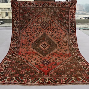 Antique Rug, 4x6 ft Oriental Caucasian Rug, Handmade Wool Terracotta Afghan Rug, Collectors Piece Rug, Turkmen Rug, Living Room, Bedroom Rug