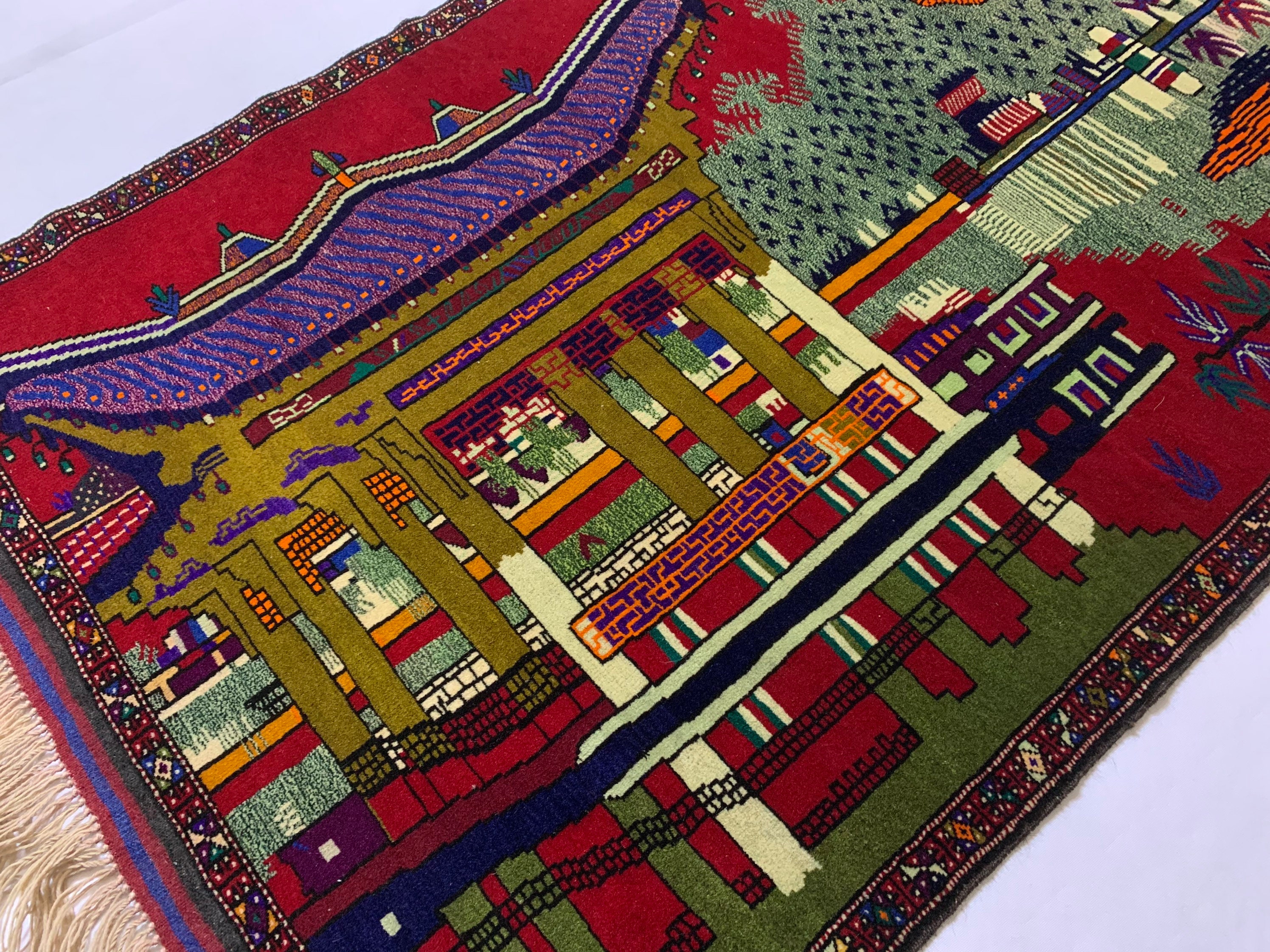 Vintage Pictorial Rug Baluch Vintage Temple Wall Hanging Rug