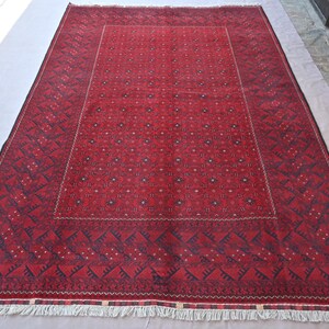 6&#39;6 x 9&#39;10 ft Oriental Vintage Turkmen Bashiri Bukhara Rug, Handmade Wool Red Rug, Afghan Tribal Rug, Living Room, Bedroom Decor Carpet 7x10