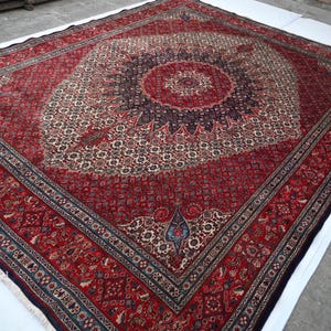 Vintage Rug, 9.5 x 12.3 ft Turkmen Biljik Caucasian Rug, Handmade Wool Red Rug, Oriental Serapi Rug, Afghan Tribal Rug, Home Decor Rug 9x12