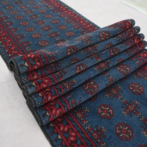 3x16 ft Vintage Turkmen Mowri Bukhara Runner Rug, Hand Knotted Wool Navy Blue Rug, Afghan Tribal Rug, Hallway Runner Rug-Bohemian Runner Rug