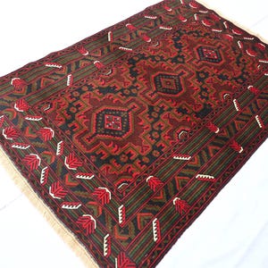 3&#39;9 x 5&#39;10 ft Oriental Vintage Baluchi Rug, Handmade Afghan Wool Rug, Collectors Piece Rug, Turkmen Tribal Rug, Living Room, Kitchen Rug 4x6