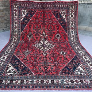 Afghan Vintage Rug, 7x10 ft Oriental Caucasian Rug, Handmade Wool Red Rug, Collectors Piece Rug, Turkmen Tribal Rug-Living Room, Bedroom Rug
