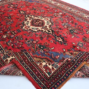 7x10 ft Antique Caucasian Rug- Afghan Hand Knotted Red Wool Rug- Collectors Piece Rug- Persian Style Area Rug- Living Room, Bedroom Carpet