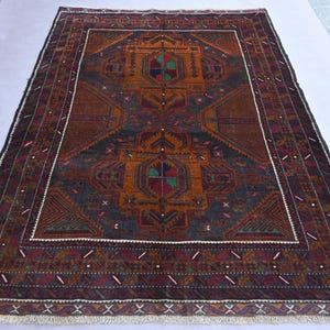 4&#39;4 x 6&#39;1 ft Oriental Vintage Baluchi Rug, Afghan Handmade Wool Rug, Collectors Piece Rug, Turkmen Tribal Rug, Living Room & Kitchen Rug 4x6