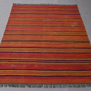 Antique Afghan Kilim Rug, 4x5 ft Oriental Striped Design Kilim Rug, Afghan Handmade Wool Flatweave Area Rug, Turkmen Rug-Home Decoration Rug