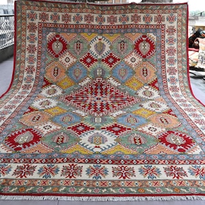 9x12 ft Oriental Ethnic Serapi Rug - Hand Knotted Afghan Wool Rug - High Quality Large Area Rug - Attractive Turkmen Rug - Living Room Decor