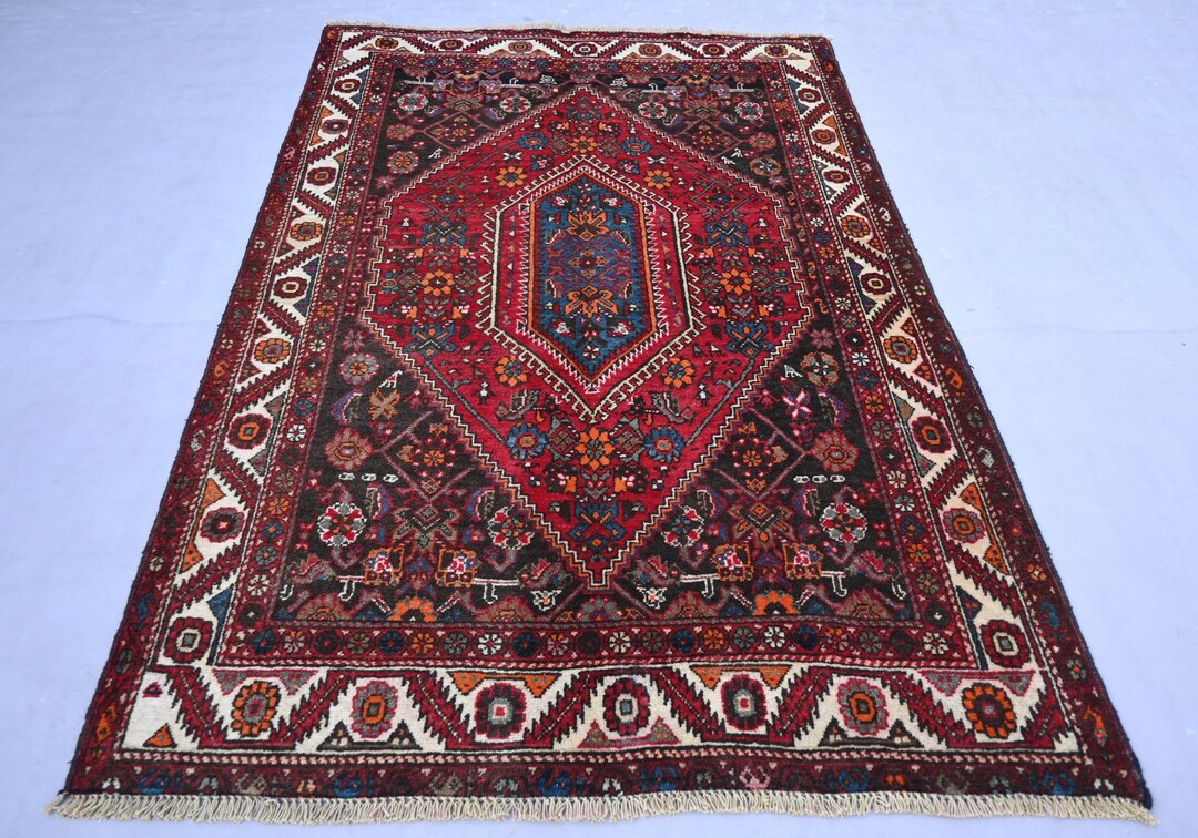 Red Antique Rug - 3.6 X 5.1 Ft Oriental Caucasian Rug - Afghan Handmade ...