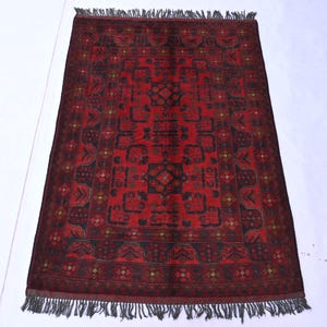 Vintage Turkmen Bukhara design Rug, 3x5 ft Hand Knotted Wool Red Rug, Collectors Piece Rug, Afghan Tribal Rug-Kitchen, Kids Room, Office Rug