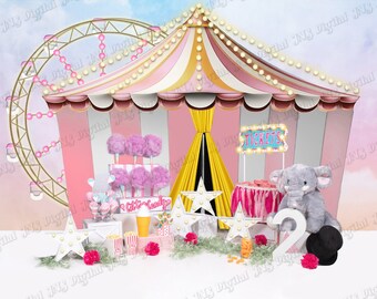 Fondo digital de carpa de circo rosa, carnaval de segundo cumpleaños (descarga digital)
