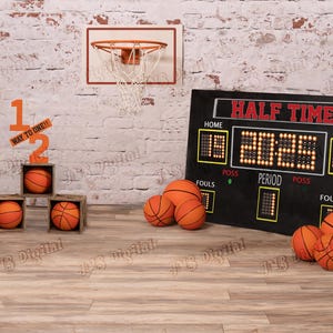 Half way to one Birthday, Half time basketball Birthday, 6 month old Basketball theme with scoreboard- Digital Backdrop download