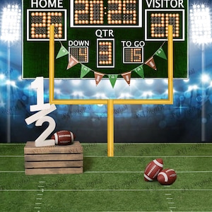 Digital Backdrop Football Half Time theme, half birthday, six month Birthday, sports themed backdrop, goalpost, scoreboard, football theme