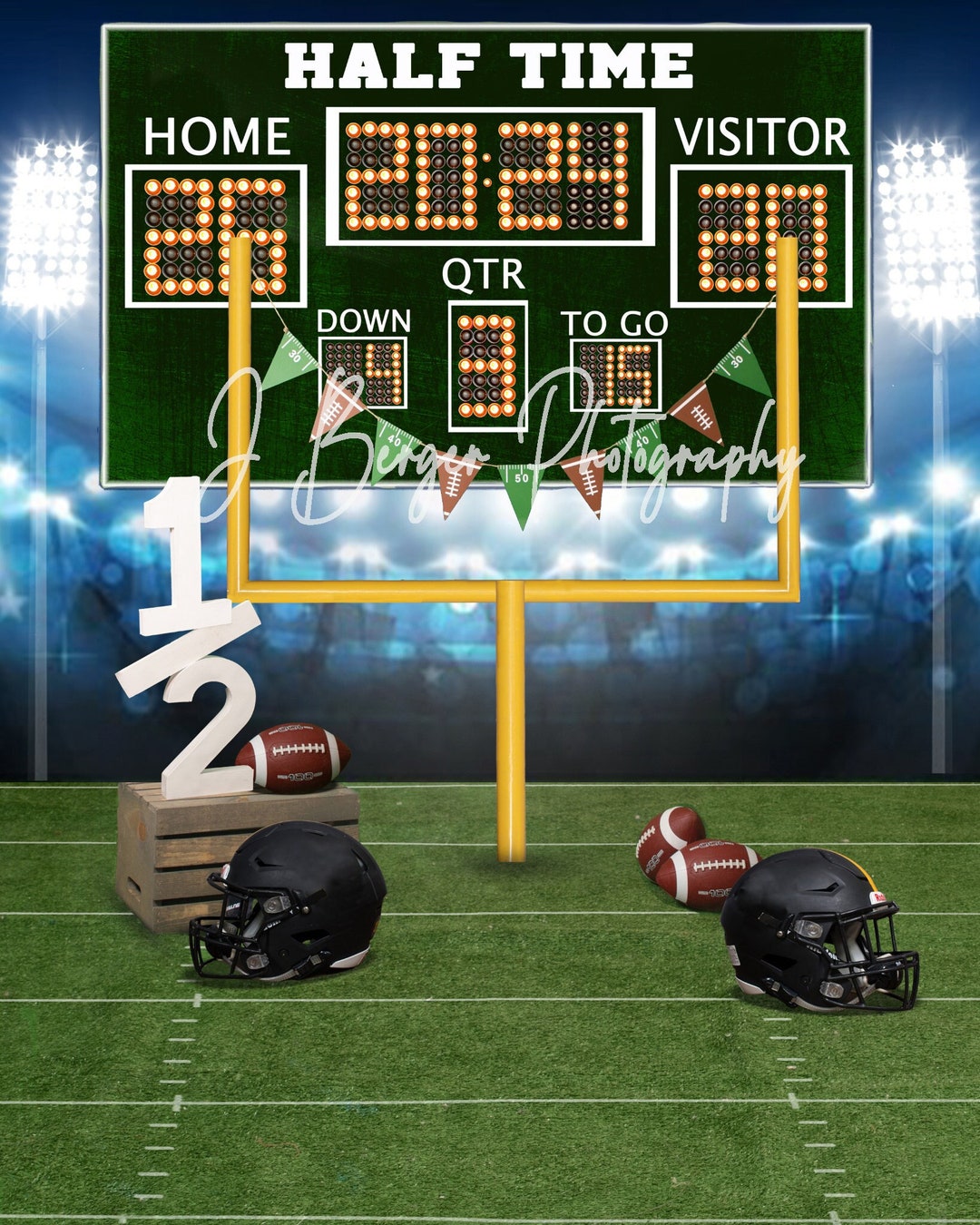 Digital Backdrop Football Half Time Theme, 1/2 Birthday, 6 Month ...