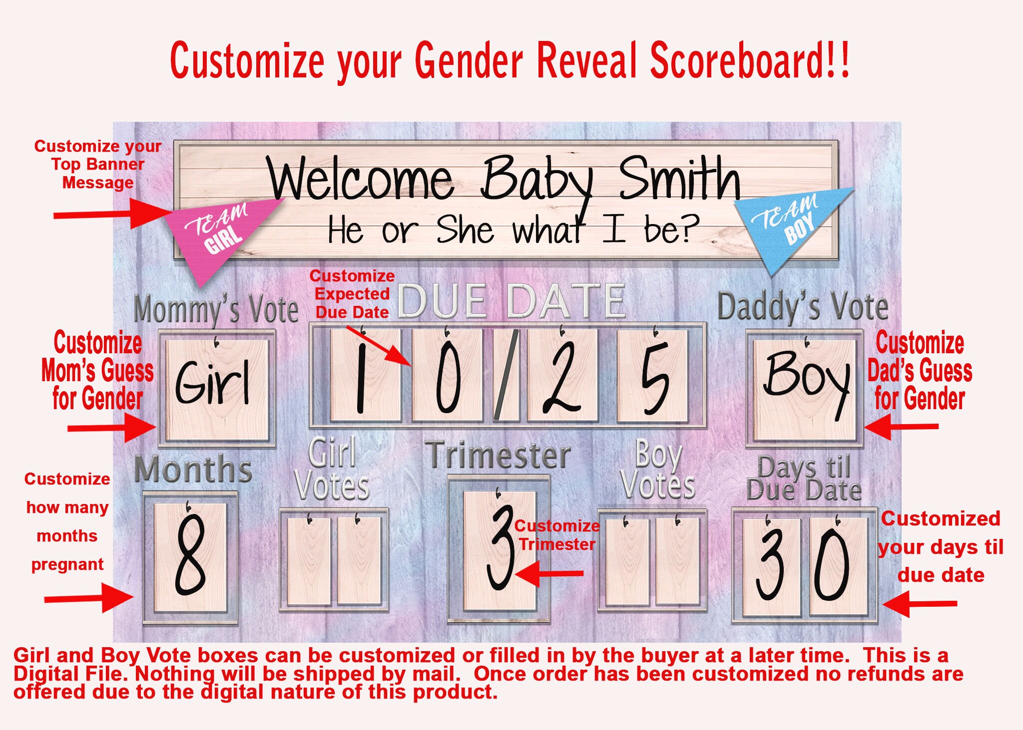Digital PRINTABLE Gender Reveal Party Decoration Scoreboard - Etsy