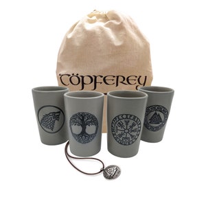 Ceramic Mug Set Viking - Stoneware Clay Mug with Engraving, Medieval Coffee Mug