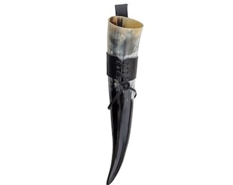 Hornerey Viking drinking horn 0.5l with belt holder made of genuine leather, real medieval drinking horn, methorn, LARP, horn, 500ml
