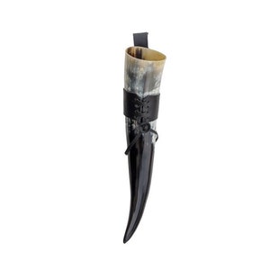 Corno per bere vichingo Hornerey da 0,5 l con supporto per cintura in vera pelle, vero corno per bere medievale, methorn, LARP, corno, 500 ml