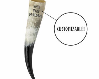 Cuerno para beber 0,5 l con grabado personalizado, Cuerno para beber grabado Vikingo