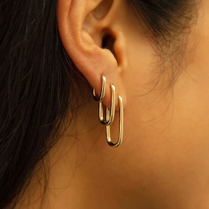Sterling Silver Halo Oval Hoop Earrings, 14k Gold Cartilage Huggie Hoops, 10mm 20mm 25mm, ST2