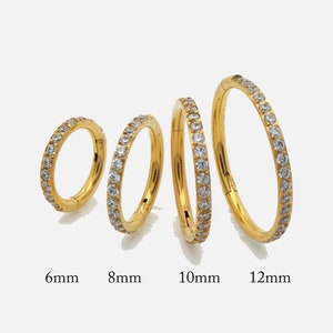 Implant Grade Titanium Diamond Cartilage Huggie Hoop Rose Ring Earring, Conch Hoop, 6mm 8mm 10mm 12mm, Silver, Gold. Rose Gold, G02ECG1