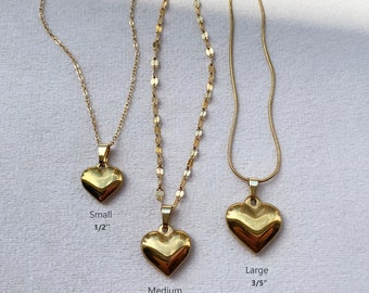 Heart Pendant Necklace: 14k Gold Rope Chain, Waterproof Jewelry