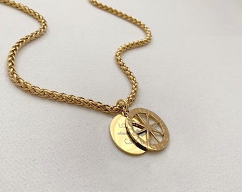 Personalized Compass Necklace: Engraved Initial Stainless Steel Pendant
