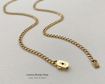 Engraved Miami Cuban Link Chain- 4mm Waterproof Gold Silver Monogram Necklace For Men